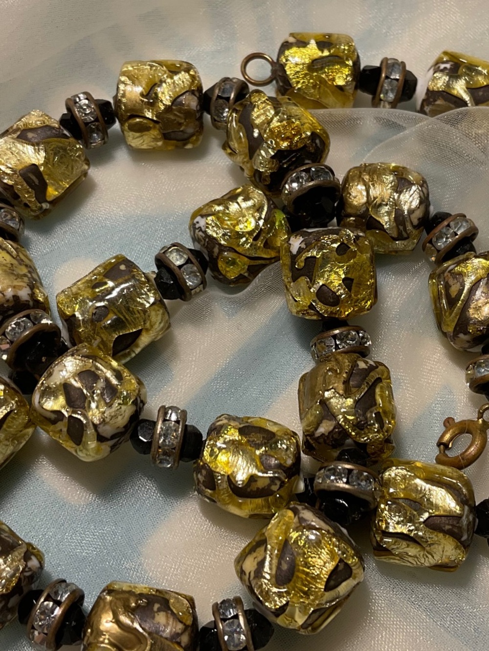 Vintage Czech Beaded GOLD  Necklace with Rondelle Stunning!